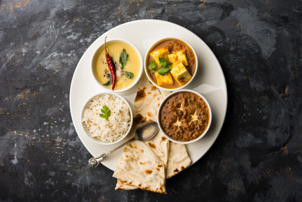 North Indian food and grain platter or thali