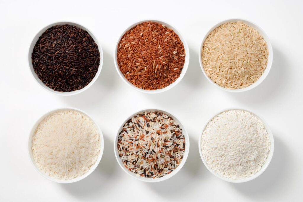 Rice varieties placed in bowls