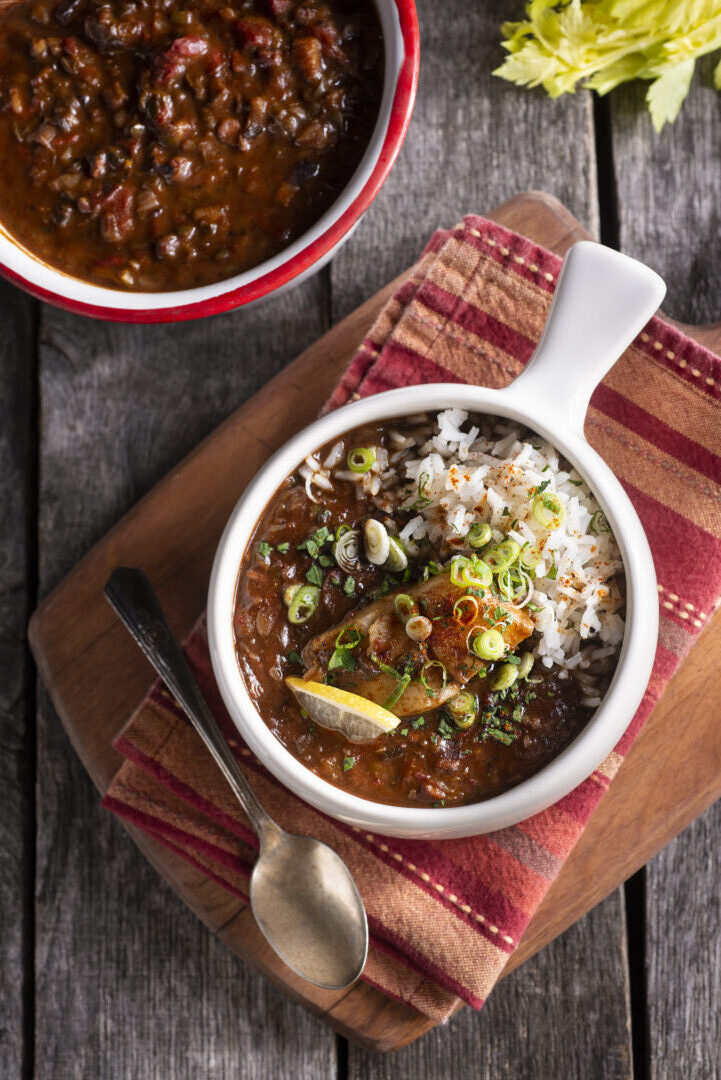 bowl of cajun food with rice