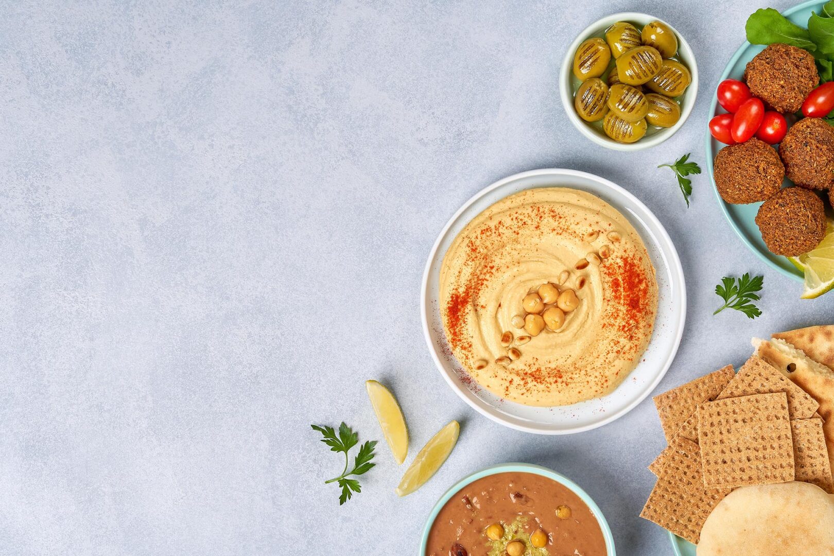 Middle,Eastern,,Arabic,Traditional,Breakfast,With,Hummus,,Foul,,Falafel,And